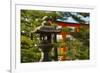 Stone lantern and Torii gate in Fushimi Inari Shrine, Kyoto, Japan-Keren Su-Framed Premium Photographic Print