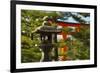 Stone lantern and Torii gate in Fushimi Inari Shrine, Kyoto, Japan-Keren Su-Framed Premium Photographic Print
