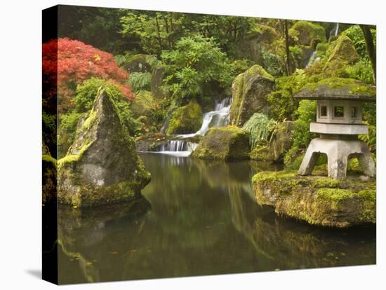 Stone Lantern at Koi Pond at the Portland Japanese Garden, Oregon, USA-William Sutton-Stretched Canvas