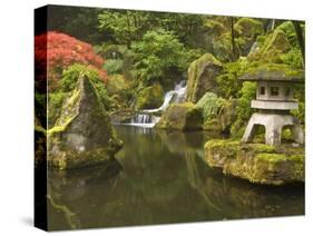 Stone Lantern at Koi Pond at the Portland Japanese Garden, Oregon, USA-William Sutton-Stretched Canvas