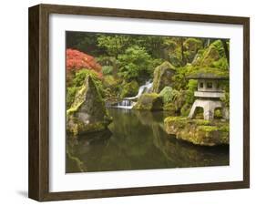 Stone Lantern at Koi Pond at the Portland Japanese Garden, Oregon, USA-William Sutton-Framed Premium Photographic Print