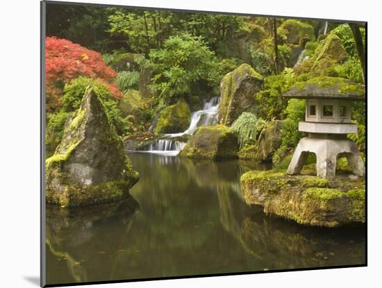 Stone Lantern at Koi Pond at the Portland Japanese Garden, Oregon, USA-William Sutton-Mounted Premium Photographic Print