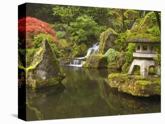 Stone Lantern at Koi Pond at the Portland Japanese Garden, Oregon, USA-William Sutton-Stretched Canvas