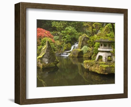 Stone Lantern at Koi Pond at the Portland Japanese Garden, Oregon, USA-William Sutton-Framed Photographic Print