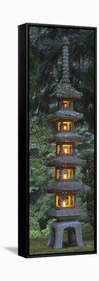 Stone Lantern Illuminated with Candles, Portland Japanese Garden, Oregon, USA-William Sutton-Framed Stretched Canvas