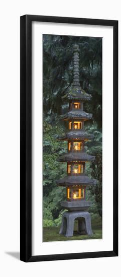 Stone Lantern Illuminated with Candles, Portland Japanese Garden, Oregon, USA-William Sutton-Framed Photographic Print