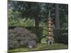 Stone Lantern Illuminated with Candles, Portland Japanese Garden, Oregon, USA-William Sutton-Mounted Premium Photographic Print