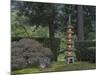 Stone Lantern Illuminated with Candles, Portland Japanese Garden, Oregon, USA-William Sutton-Mounted Photographic Print
