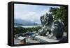 Stone Lion Overseeing the Danshui River from the Guandu Temple, Guandu, Taipei, Taiwan, Asia-Michael Runkel-Framed Stretched Canvas