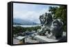 Stone Lion Overseeing the Danshui River from the Guandu Temple, Guandu, Taipei, Taiwan, Asia-Michael Runkel-Framed Stretched Canvas