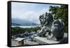 Stone Lion Overseeing the Danshui River from the Guandu Temple, Guandu, Taipei, Taiwan, Asia-Michael Runkel-Framed Stretched Canvas