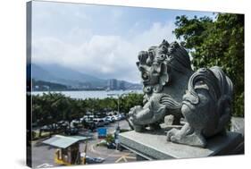 Stone Lion Overseeing the Danshui River from the Guandu Temple, Guandu, Taipei, Taiwan, Asia-Michael Runkel-Stretched Canvas