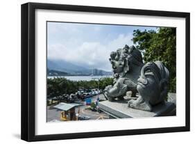 Stone Lion Overseeing the Danshui River from the Guandu Temple, Guandu, Taipei, Taiwan, Asia-Michael Runkel-Framed Photographic Print