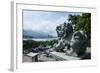 Stone Lion Overseeing the Danshui River from the Guandu Temple, Guandu, Taipei, Taiwan, Asia-Michael Runkel-Framed Photographic Print