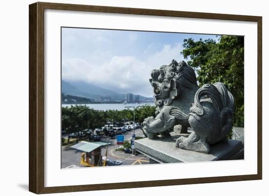 Stone Lion Overseeing the Danshui River from the Guandu Temple, Guandu, Taipei, Taiwan, Asia-Michael Runkel-Framed Photographic Print