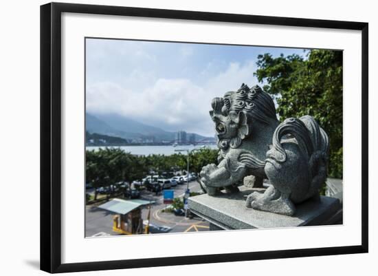 Stone Lion Overseeing the Danshui River from the Guandu Temple, Guandu, Taipei, Taiwan, Asia-Michael Runkel-Framed Photographic Print