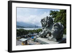 Stone Lion Overseeing the Danshui River from the Guandu Temple, Guandu, Taipei, Taiwan, Asia-Michael Runkel-Framed Photographic Print