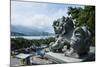 Stone Lion Overseeing the Danshui River from the Guandu Temple, Guandu, Taipei, Taiwan, Asia-Michael Runkel-Mounted Photographic Print