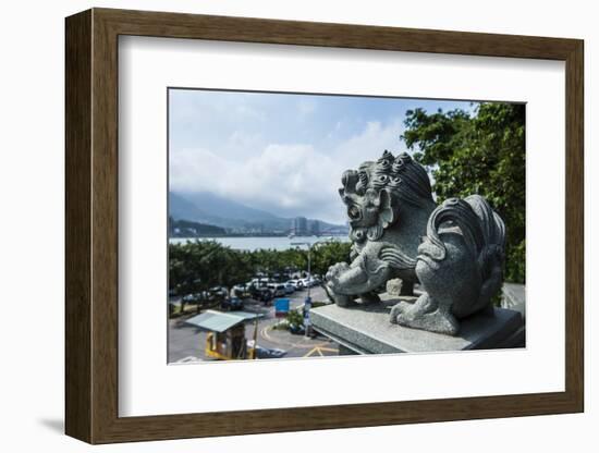 Stone Lion Overseeing the Danshui River from the Guandu Temple, Guandu, Taipei, Taiwan, Asia-Michael Runkel-Framed Photographic Print