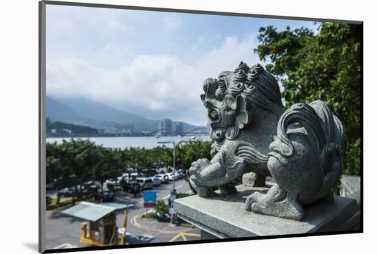 Stone Lion Overseeing the Danshui River from the Guandu Temple, Guandu, Taipei, Taiwan, Asia-Michael Runkel-Mounted Photographic Print