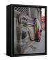 Stone Lions Guard a Prayer Wall in Durbar Square, Kathmandu, Nepal, Asia-Mark Chivers-Framed Stretched Canvas