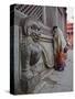 Stone Lions Guard a Prayer Wall in Durbar Square, Kathmandu, Nepal, Asia-Mark Chivers-Stretched Canvas