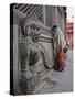 Stone Lions Guard a Prayer Wall in Durbar Square, Kathmandu, Nepal, Asia-Mark Chivers-Stretched Canvas