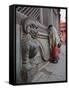 Stone Lions Guard a Prayer Wall in Durbar Square, Kathmandu, Nepal, Asia-Mark Chivers-Framed Stretched Canvas