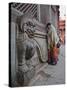 Stone Lions Guard a Prayer Wall in Durbar Square, Kathmandu, Nepal, Asia-Mark Chivers-Stretched Canvas