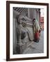 Stone Lions Guard a Prayer Wall in Durbar Square, Kathmandu, Nepal, Asia-Mark Chivers-Framed Photographic Print