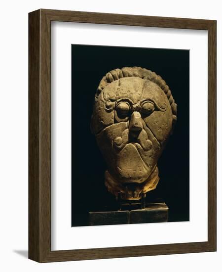 Stone Male Head with Moustache and Collar, from Msecke Zehrovice, Czech Republic-null-Framed Giclee Print