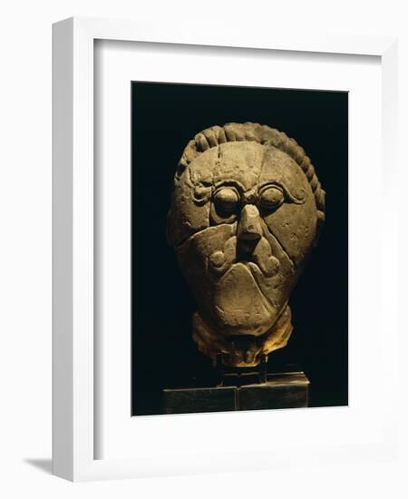 Stone Male Head with Moustache and Collar, from Msecke Zehrovice, Czech Republic-null-Framed Giclee Print