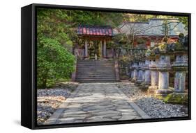 Stone Path Leading to Red Japanese Temple-Sheila Haddad-Framed Stretched Canvas