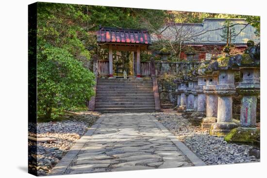 Stone Path Leading to Red Japanese Temple-Sheila Haddad-Stretched Canvas