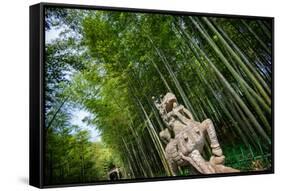 Stone Qi Ling Statue, a Mythical Lion, at Yunqi Bamboo Forest in Hangzhou, Zhejiang, China, Asia-Andreas Brandl-Framed Stretched Canvas