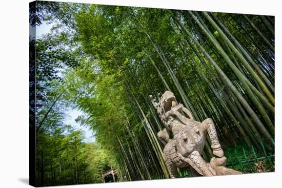 Stone Qi Ling Statue, a Mythical Lion, at Yunqi Bamboo Forest in Hangzhou, Zhejiang, China, Asia-Andreas Brandl-Stretched Canvas