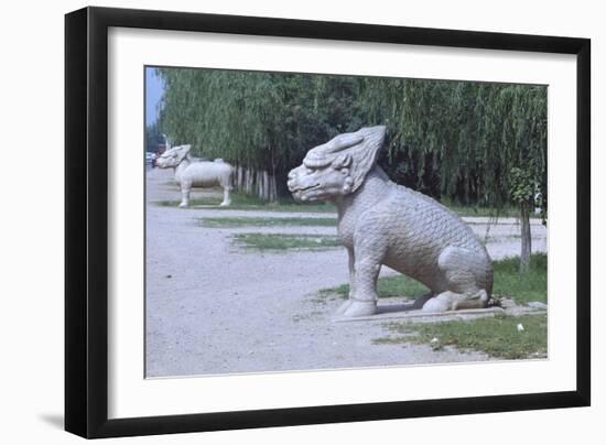 Stone Statues of Animals Along Sacred Way or Spirit Way Leading to Tombs of Ming Emperors Beijing-null-Framed Giclee Print