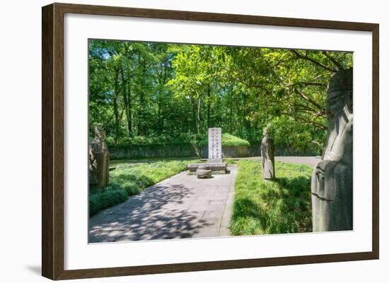 Stone Statues Watching over an Old Tomb in the Gardens of Hangzhou, Zhejiang, China-Andreas Brandl-Framed Photographic Print