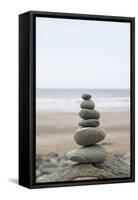 Stone Tower, Balance, Pebble Stones, Beach-Andrea Haase-Framed Stretched Canvas