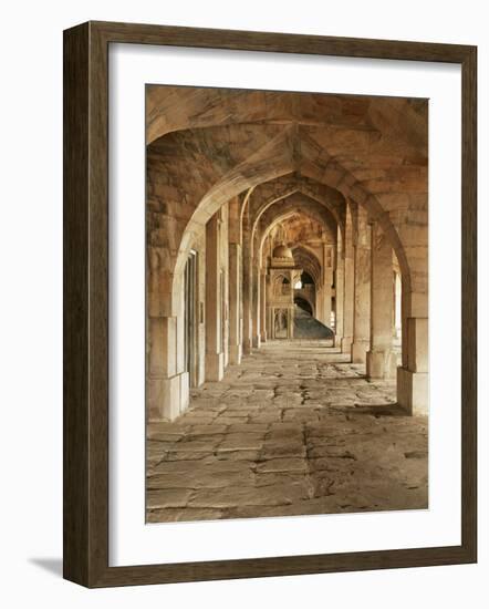 Stone Vaults and Nimbar (Pulpit) in Prayer Hall of Jami Masjid, Mandu, Madhya Pradesh State, India-Richard Ashworth-Framed Photographic Print