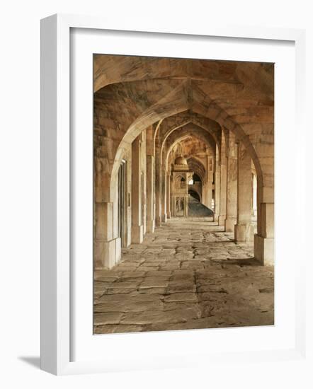 Stone Vaults and Nimbar (Pulpit) in Prayer Hall of Jami Masjid, Mandu, Madhya Pradesh State, India-Richard Ashworth-Framed Photographic Print