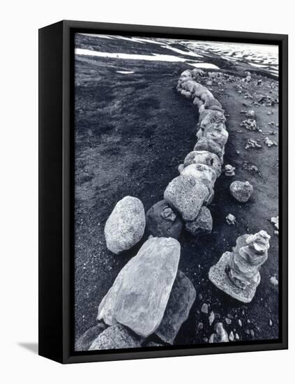 Stone Wall and Cairns, the Arctic Circle, Norway-Walter Bibikow-Framed Stretched Canvas