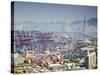 Stonecutters Bridge and Container Port with Hong Kong Island in Background, Hong Kong, China-Ian Trower-Stretched Canvas