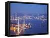 Stonecutters Bridge, Victoria Harbour and Hong Kong Island at Dusk, Hong Kong, China-Ian Trower-Framed Stretched Canvas