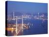 Stonecutters Bridge, Victoria Harbour and Hong Kong Island at Dusk, Hong Kong, China-Ian Trower-Stretched Canvas