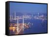 Stonecutters Bridge, Victoria Harbour and Hong Kong Island at Dusk, Hong Kong, China-Ian Trower-Framed Stretched Canvas