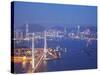 Stonecutters Bridge, Victoria Harbour and Hong Kong Island at Dusk, Hong Kong, China-Ian Trower-Stretched Canvas