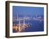 Stonecutters Bridge, Victoria Harbour and Hong Kong Island at Dusk, Hong Kong, China-Ian Trower-Framed Photographic Print