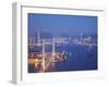 Stonecutters Bridge, Victoria Harbour and Hong Kong Island at Dusk, Hong Kong, China-Ian Trower-Framed Photographic Print