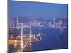 Stonecutters Bridge, Victoria Harbour and Hong Kong Island at Dusk, Hong Kong, China-Ian Trower-Mounted Photographic Print